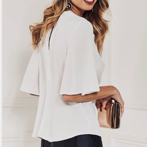 ZARA white flutter sleeve blouse with ties